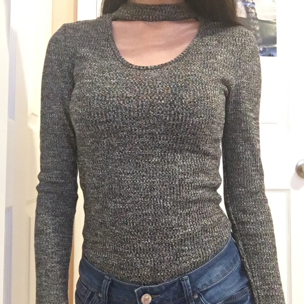 grey bodysuit with neck detail